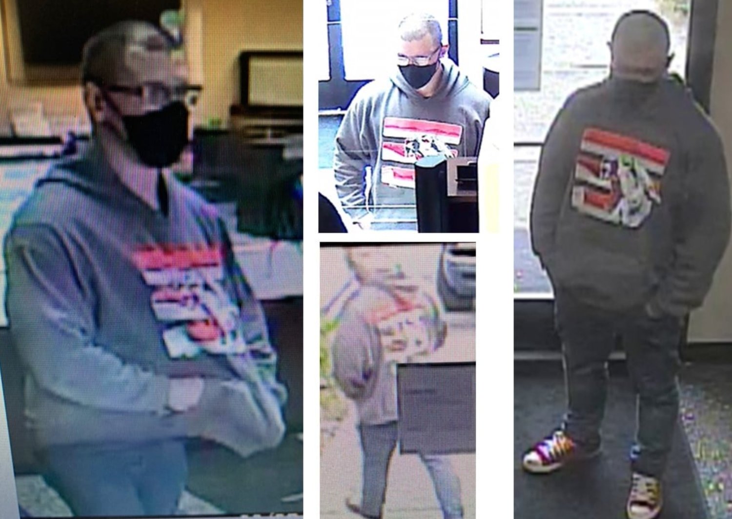 The robbery suspect is pictured in these images provided by the Thurston County Sheriff’s Office.